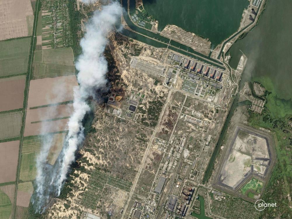 A SkySat image captured on August 23, 2022 showing forest fires near Zaporizhzhia Nuclear Power Plant damaged during the Russia-Ukraine conflict. — Picture courtesy of Planet Labs Inc via AFP