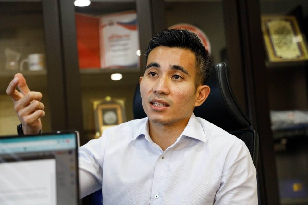 File picture shows Umno information chief Shahril Hamdan speaking to Malay Mail during an interview at Menara Dato Onn in Kuala Lumpur, April 12, 2022. — Picture by Firdaus Latif