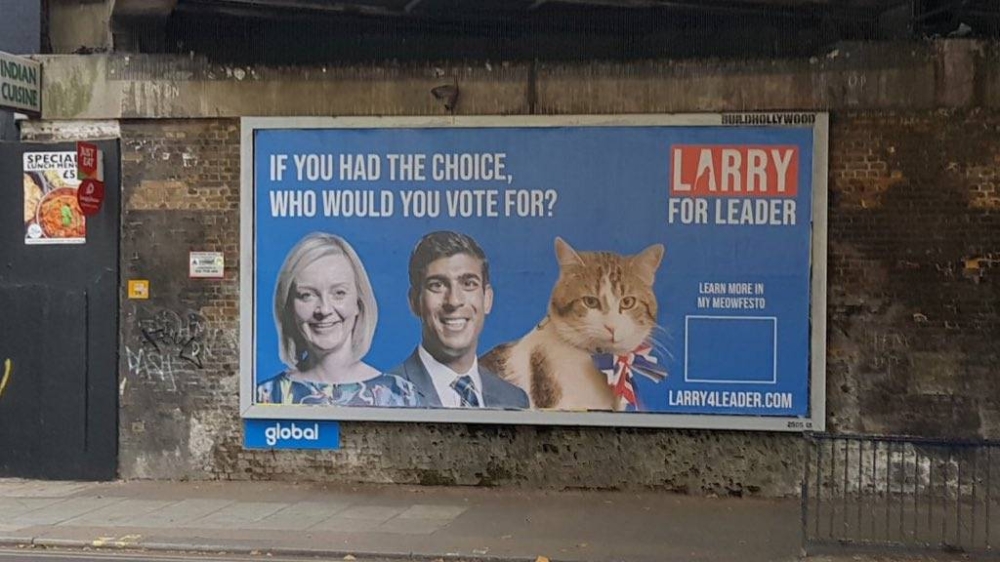 Billboards of the satirical campaign have been popping up across London over the past week, to the amusement of social media users. — Picture via Twitter/ @Number10cat