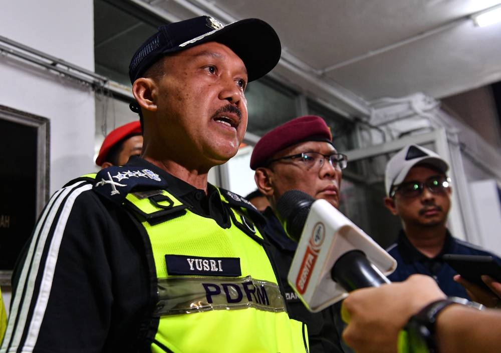 Perak police chief Mohd Yusri Hassan Basri addresses reporters during a press conference at the Bidor police station September 11, 2022. — Bernama pic