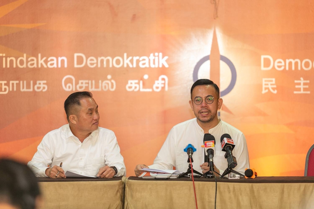 DAP national organising secretary Steven Sim speaks during a press conference at the party's headquarters September 14, 2022. — Picture by Devan Manuel