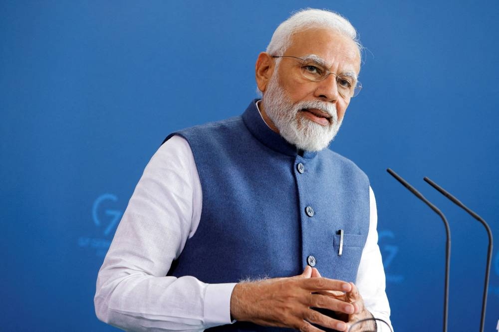 Indian Prime Minister Narendra Modi attends a news conference during the German-Indian government consultations at the Chancellery in Berlin May 2, 2022. — Reuters pic