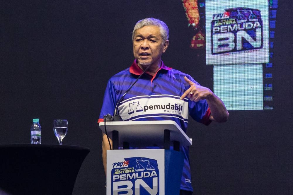 Datuk Seri Ahmad Zahid Hamidi speaks during the launch of the BN Youth machinery in Kuala Lumpur September 17, 2022. — Picture by Firdaus Latif