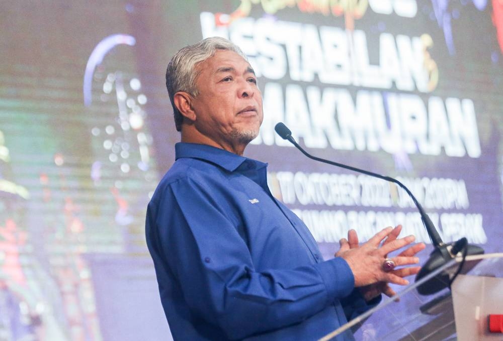 Datuk Seri Ahmad Zahid Hamidi attends a Barisan Nasional programme at the Umno building in Bagan Datuk, October 17, 2022. — Picture by Farhan Najib