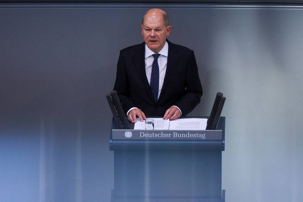 German Chancellor Olaf Scholz addresses the lower house of parliament, the Bundestag, in Berlin October 20, 2022. — Reuters pic