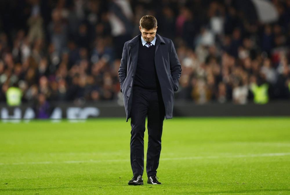 Aston Villa manager Steven Gerrard looks dejected after the match against Fulham at Craven Cottage, London, Britain, October 20, 2022. — Reuters pic 