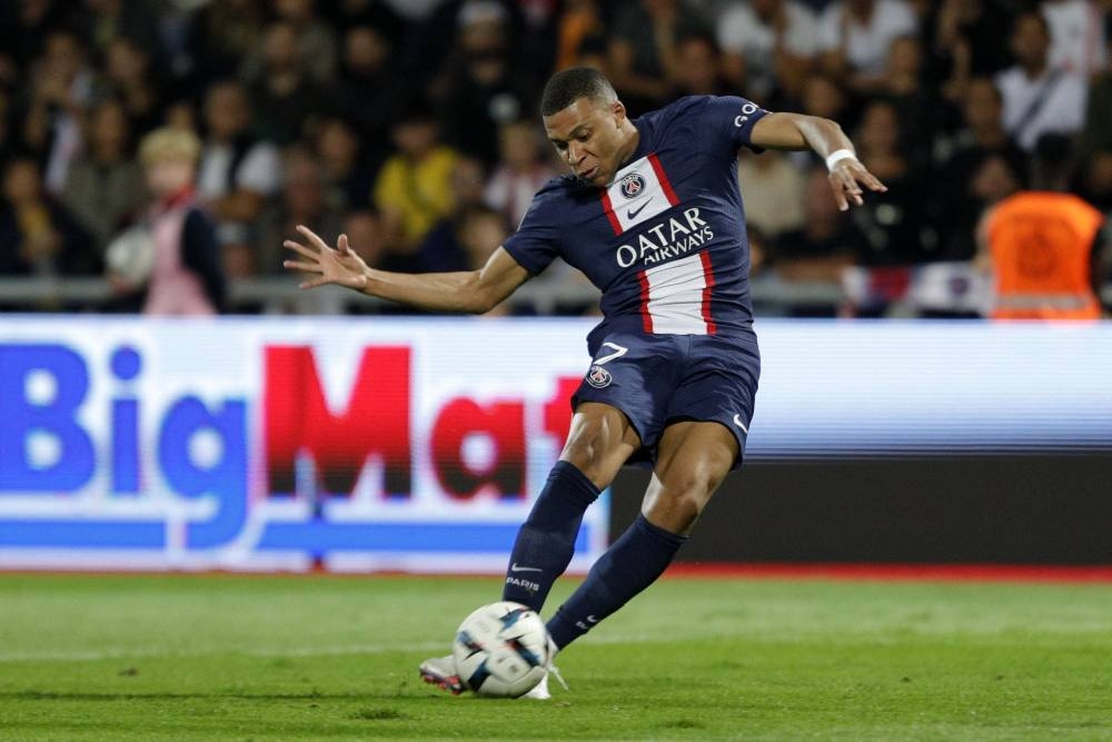 Paris Saint-Germain's French forward Kylian Mbappe shoots to score a goal during the match against AC Ajaccio at the Francois Coty Stadium in Ajaccio, Corsica, on October 21, 2022. ― AFP pic