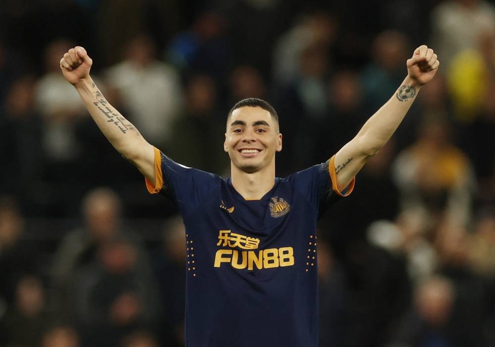 Newcastle United's Miguel Almiron celebrates after the match. — Action Images via Reuters/Paul Childs pic