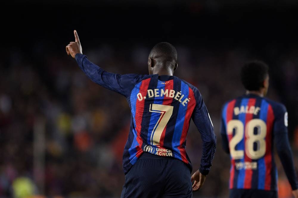 Barcelona's French forward Ousmane Dembele gestures during the Spanish league football match between FC Barcelona and Athletic Club Bilbao at the Camp Nou stadium in Barcelona, on October 23, 2022. — AFP pic