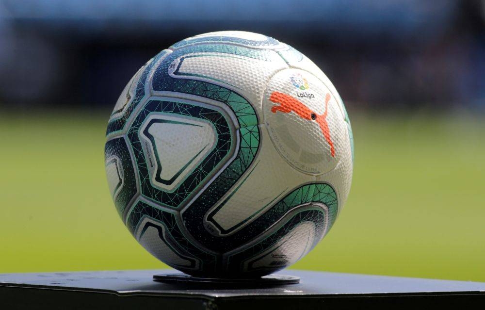 General view of the La Liga logo on a match ball before the match between Celta Vigo and Real Madrid at Vigo in this file photo taken on April 17, 2019. — Reuters pic