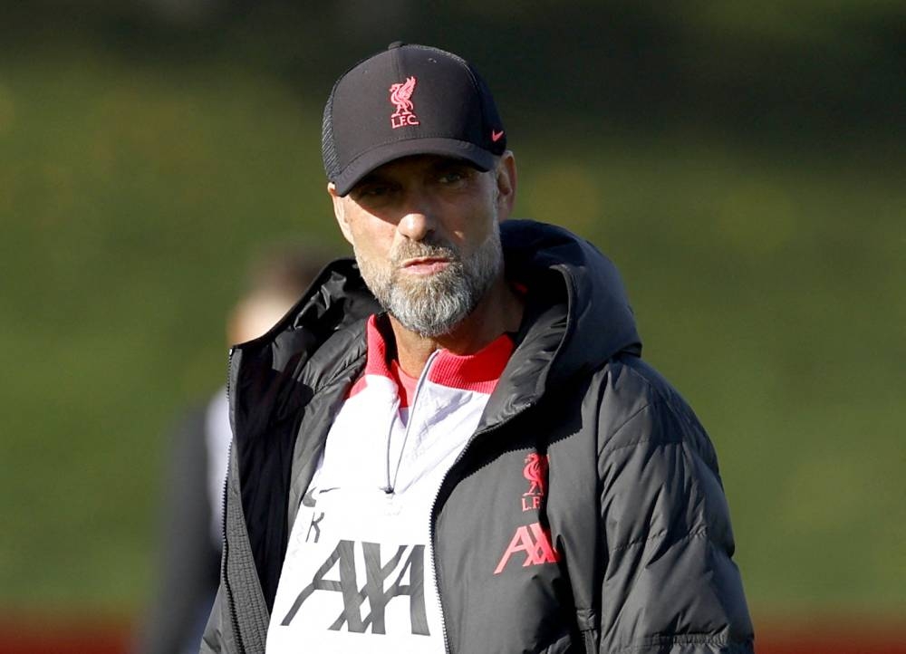 Liverpool manager Jurgen Klopp during training at the AXA Training Centre, Liverpool October 25, 2022. — Reuters pic