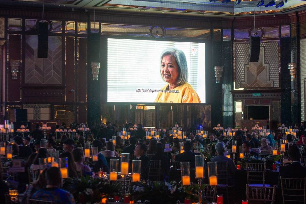 MAF patron, Datin Paduka Marina Mahathir during her video speech at the 2022 Sunway-MAF Red Ribbon Gala. —  Picture by Raymond Manuel 