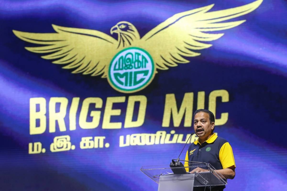 MIC president Tan Seri S.A . Vigneswaran speaks during the launch of the National MIC Brigade at the Axiata Arena in Bukit Jalil September 18, 2022. Picture by Yusof Mat Isa