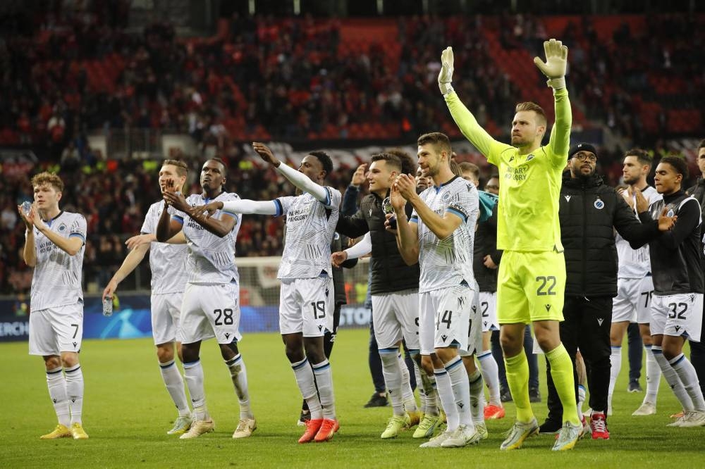 Club Brugge’s Simon Mignolet and teammates acknowledge fans after the match against Bayer Leverkusen at BayArena, Leverkusen, Germany, November 1, 2022. — Reuters pic  