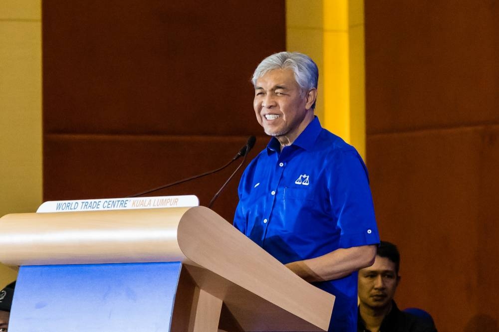 Chairman Datuk Seri Ahmad Zahid Hamidi speaks during the announcement of BN candidates ahead of the upcoming 15th general election at World Trade Centre in Kuala Lumpur November 1, 2022. ― Picture by Firdaus Latif