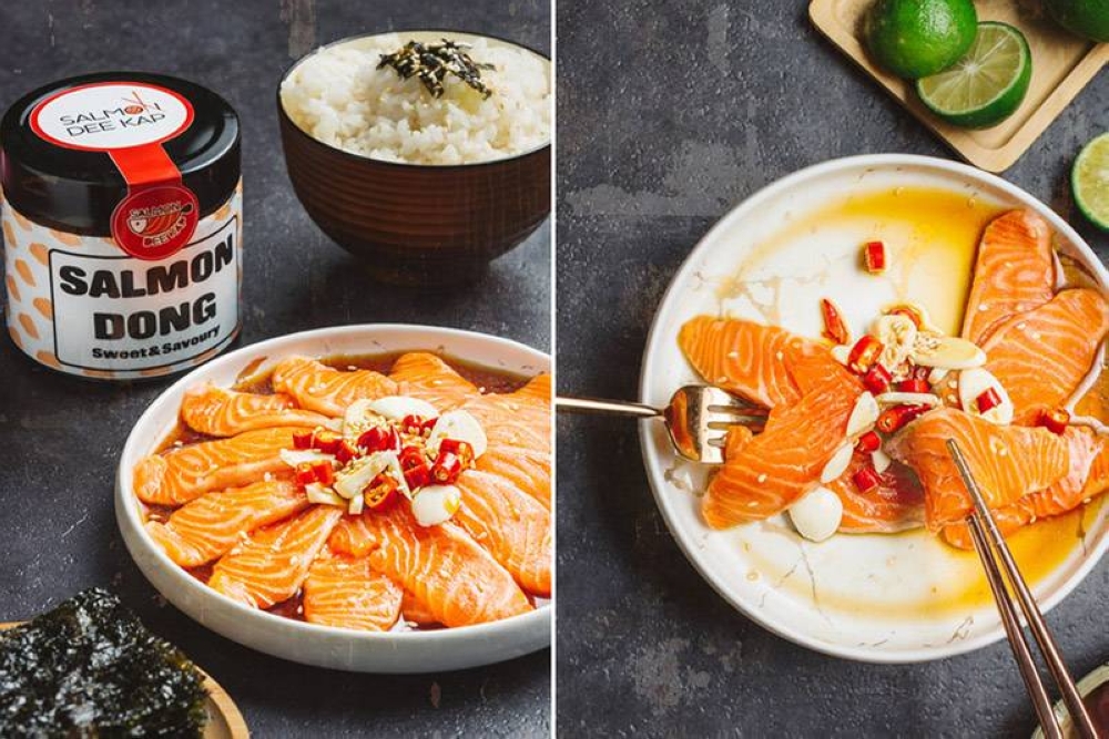 The sweet and savoury Salmon Dong was inspired by the Korean dish 'yeoneojang' (soy marinated salmon sashimi).