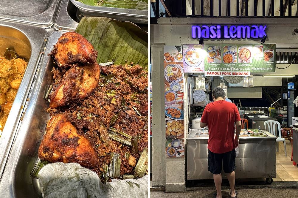 The 'rempah ayam' may use smaller pieces of chicken but it's tasty with the use of the herbs and spices (left). Look for the 'nasi lemak' sign to get your delicious fix at Kota Damansara's Neighbourhood Food Court (right).