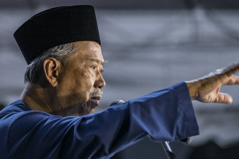 Video footage showed Muhyiddin making controversial remarks during the Ceramah Mega PN Best event in Parit Jawa, Johor on Wednesday night. — Picture by Hari Anggara