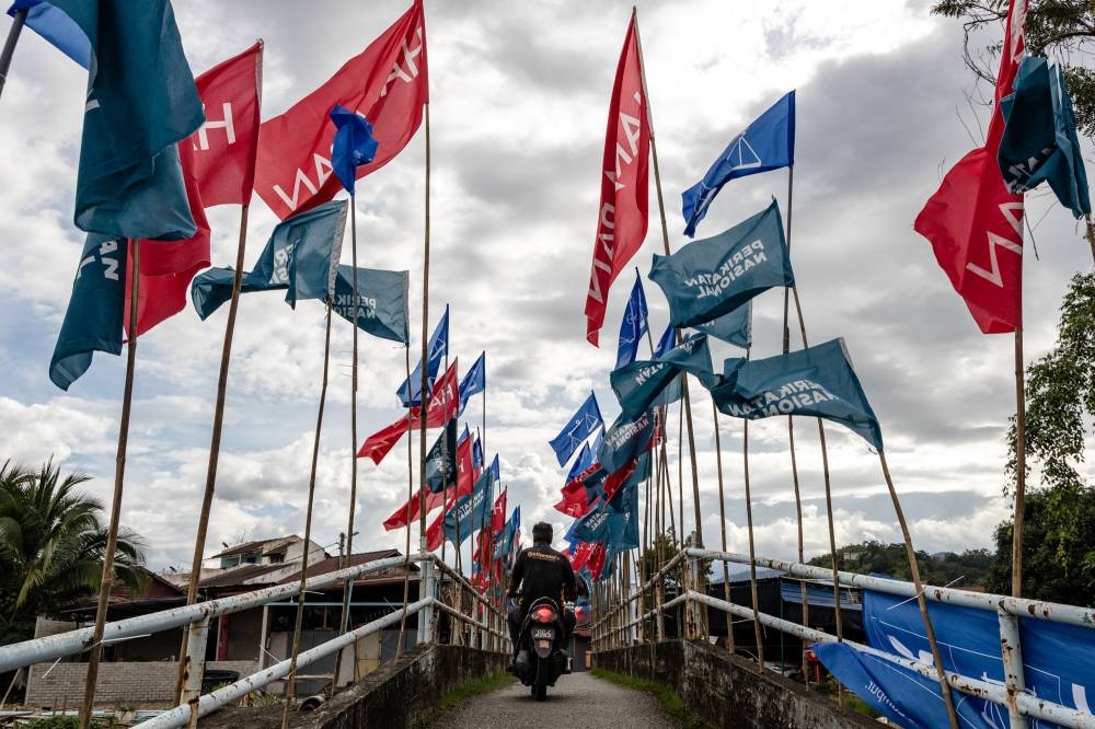 Party flags are seen during election campaign in Bentong, Pahang, November 9, 2022. —  Picture by Firdaus Latif