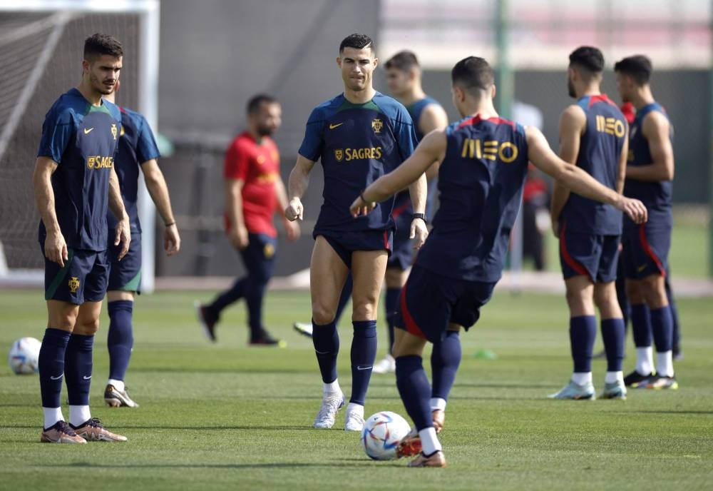 Portugal’s Cristiano Ronaldo during training at the Al Shahaniya SC Training Facilities, Al-Shahaniya, Qatar  November 20, 2022. — Reuters pic