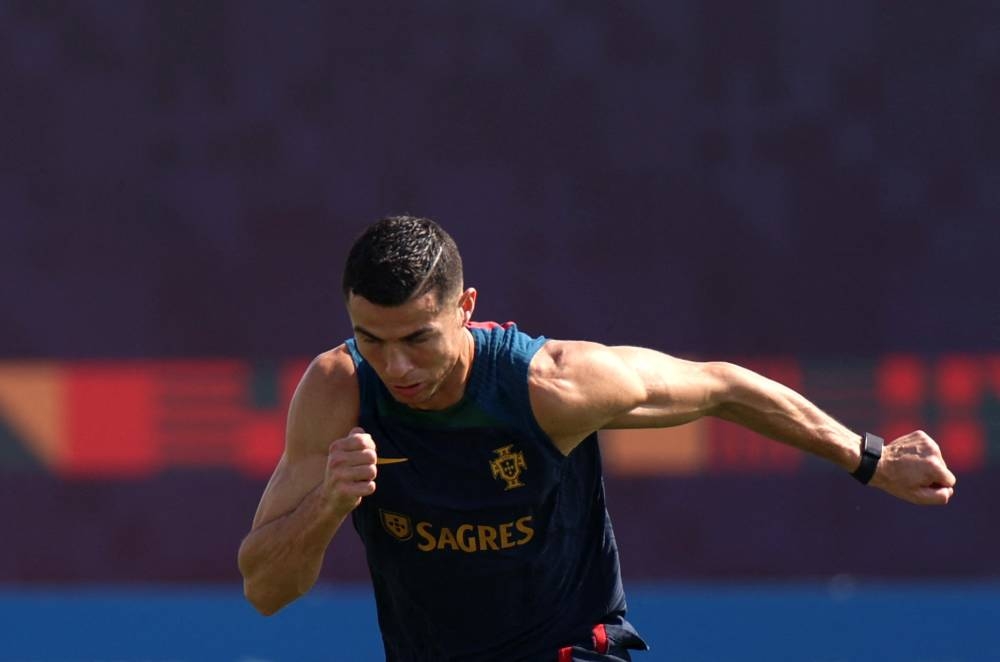 Portugal’s Cristiano Ronaldo during training at Al Shahaniya SC Training Facilities, Al-Shahaniya, Qatar, November 22, 2022. — Reuters pic 