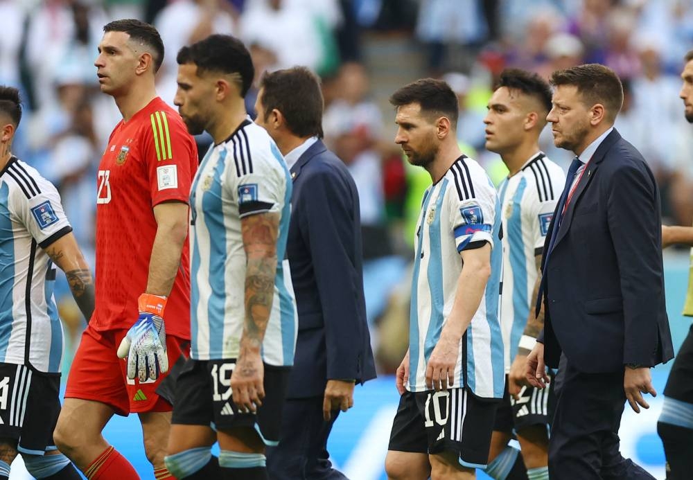 Argentina's Lionel Messi looks dejected after the match against Saudi Arabia at the Lusail Stadium, Lusail November 22, 2022. — Reuters pic