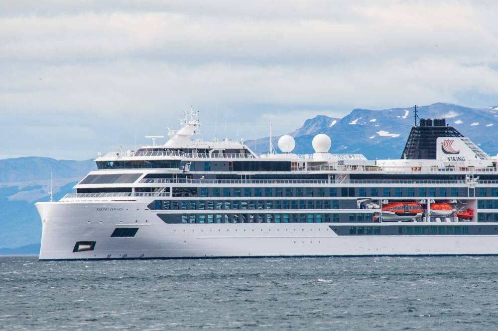 Viking Polaris ship of norwegian flag, is seen anchored in waters of the Atlantic Ocean in Ushuaia, southern Argentina, on December 1, 2022. — AFP pic