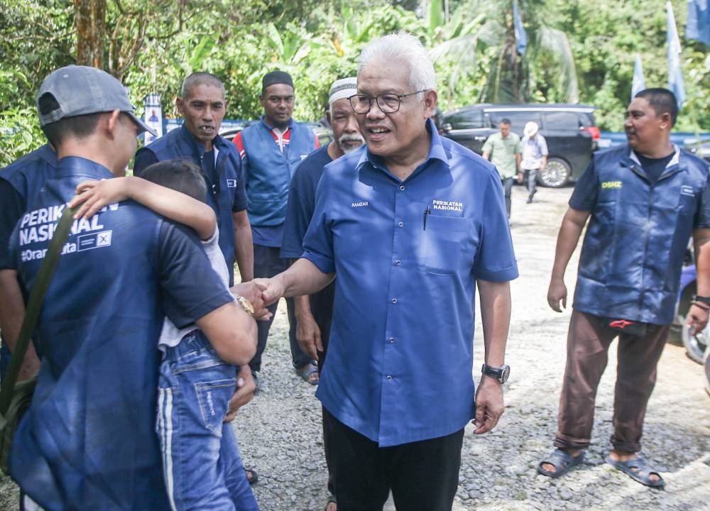 File picture shows Perikatan Nasional Secretary General , Datuk Seri Hamzah Zainudin campaigning in Kg Repoh Batu Kurau, November 9, 2022. — Picture by Farhan Najib