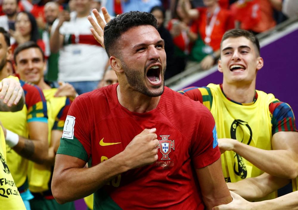 Portugal's Goncalo Ramos celebrates after scoring the first goal against Switzerland December 6, 2022. ― Reuters pic