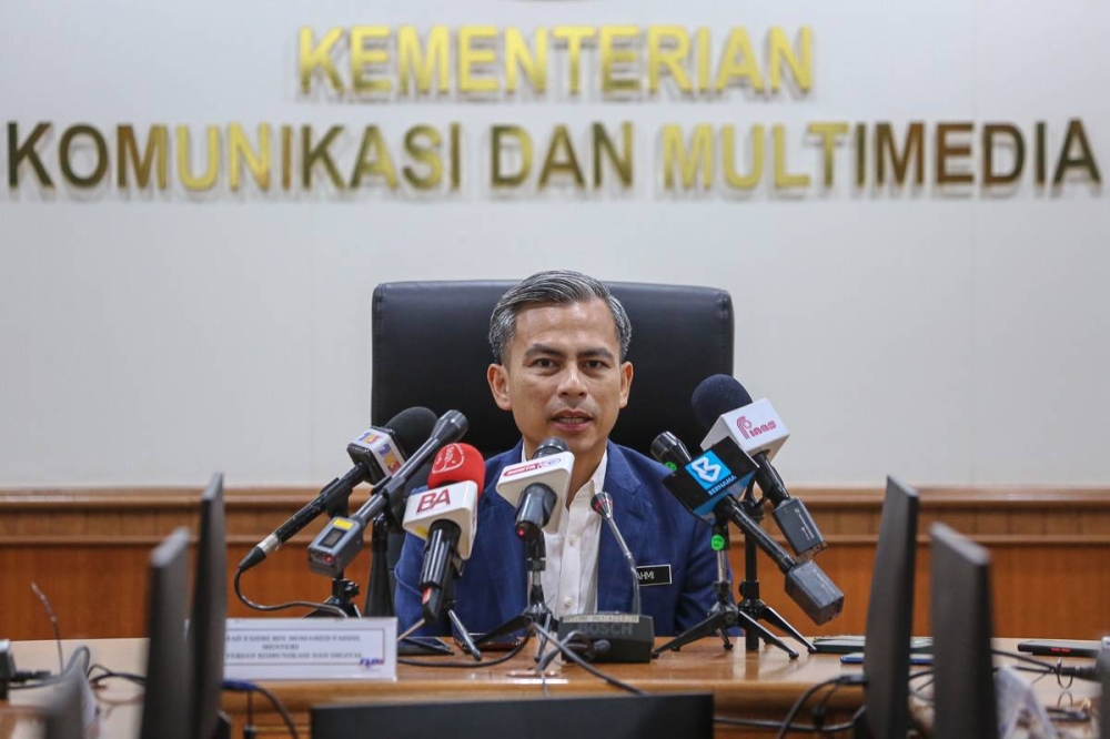 Communications and Digital Minister Fahmi Fadzil speaks during a news conference during his visit to the Malaysian Broadcasting Department (RTM) in Kuala Lumpur December 8, 2022. — Picture by Yusof Mat Isa