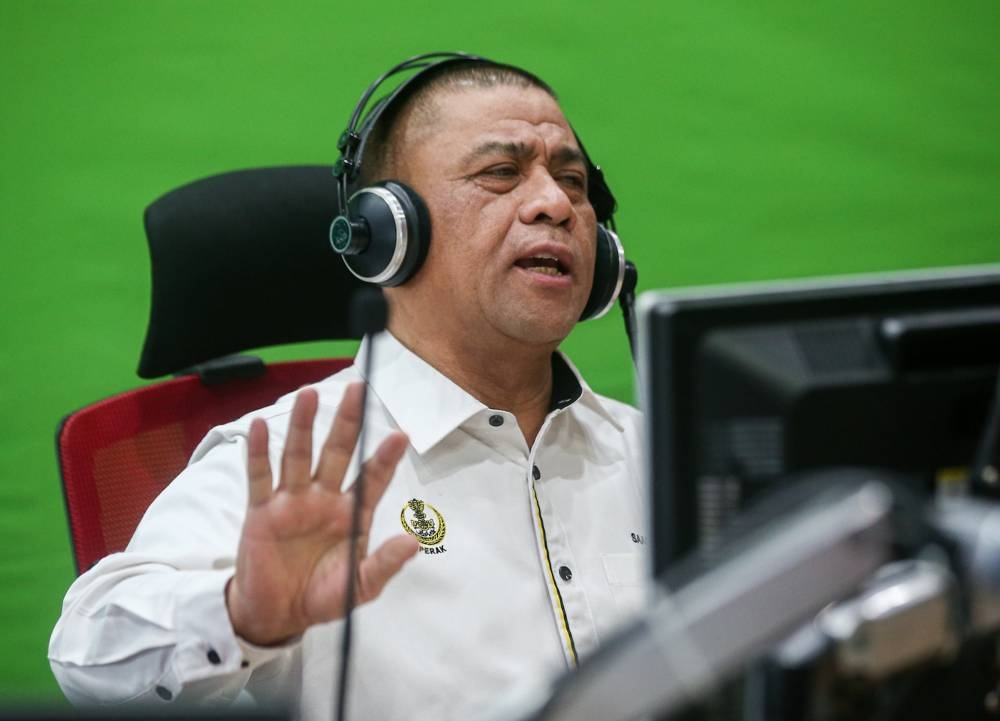 Perak Mentri Besar Datuk Seri Saarani Mohamad speaks during an interview with Perak FM in Ipoh December 13, 2022. — Picture by Farhan Najib