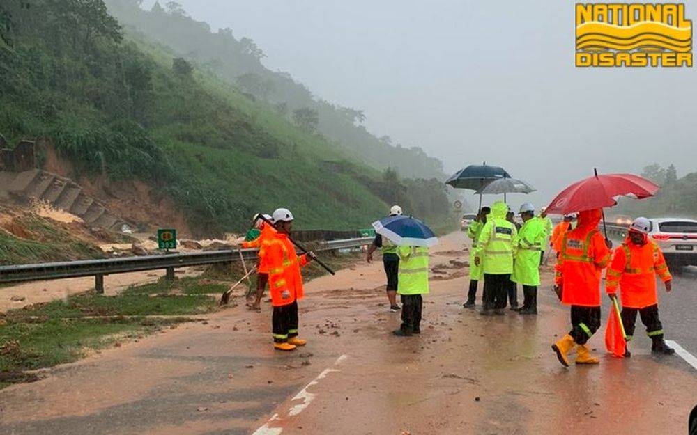 A mudflow incident at KM393 of the north-bound to Kuala Terengganu at the East Coast Highway 2, on December 18, 2022. — LPT2 Facebook pic via Bernama