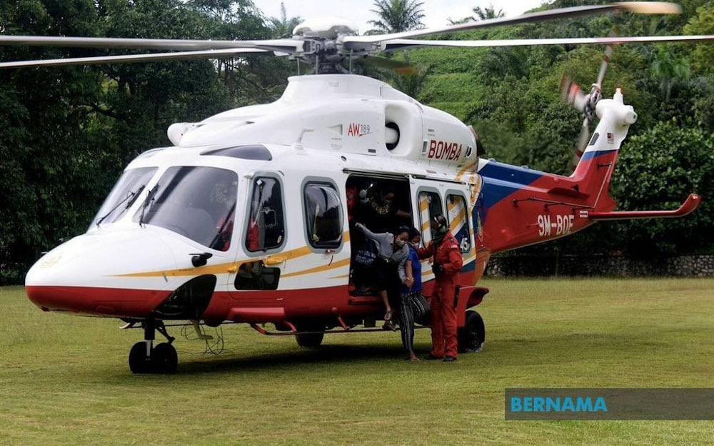 The Fire and Rescue Department (JBPM) will deploy two of its helicopters for operations to help those in areas that have been cut off as a result of the floods that hit states on the east coast. — Picture via Twitter/Bernama