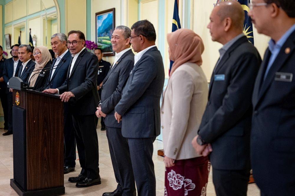 Prime Minister Datuk Seri Anwar Ibrahim speaks during a press conference after a Cabinet meeting in Putrajaya January 4, 2023. — Picture courtesy of the Prime Minister’s Office/Sadiq Asyraf