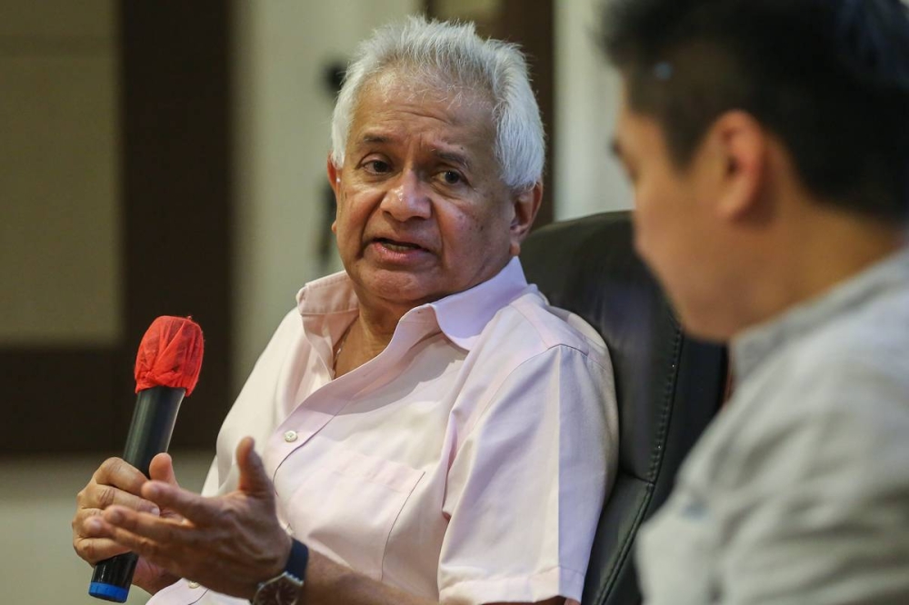 Former attorney general Tommy Thomas speaks during the meet and greet session at the Kuala Lumpur and Selangor Chinese Assembly Hall in Kuala Lumpur July 3, 2022. — Picture by Yusof Mat Isa