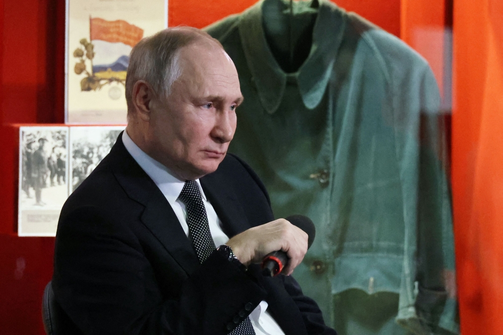 Russian President Vladimir Putin meets with members of public patriotic and youth organisations at the Battle of Stalingrad Museum and Panorama in Volgograd on February 2, 2023, during commemorations for the 80th anniversary of the Soviet victory at the Battle of Stalingrad during World War Two. — AFP pic