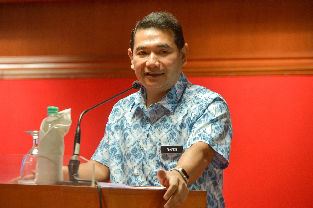 File picture shows Economy Minister Rafizi Ramli delivering his speech during the launching of OpenDOSM NextGen in Putrajaya, January 12, 2023. — Picture by Shafwan Zaidon