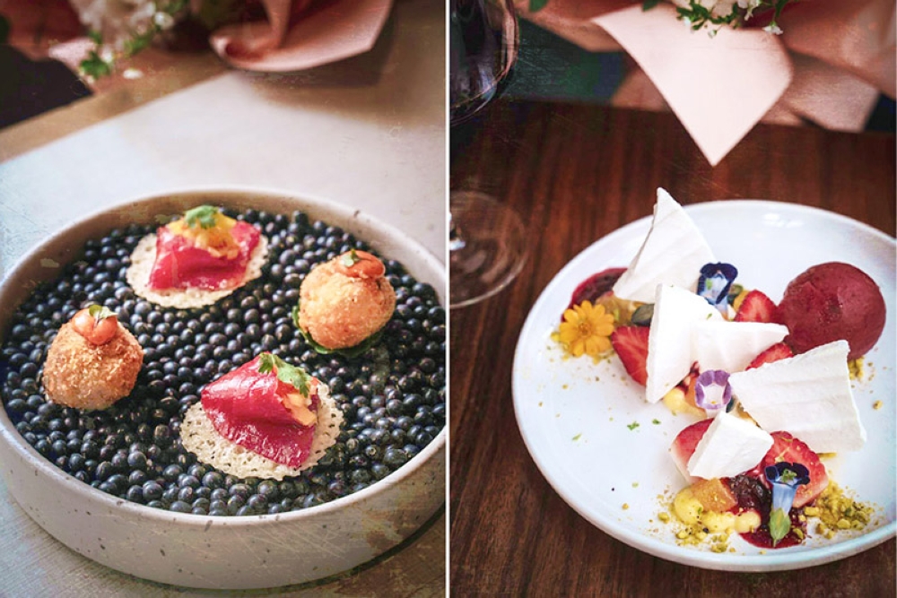 A pair of 'amuse-bouches' (left) and a deconstructed pavlova for dessert (right). — Pictures courtesy of Yellow Brick Road