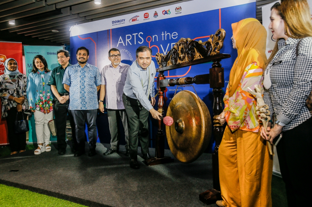 Transport Minister Anthony Loke officially launches the Arts on the Move campaign at the Pasar Seni MRT Station in Kuala Lumpur on February 14, 2023. — Picture by Hari Anggara