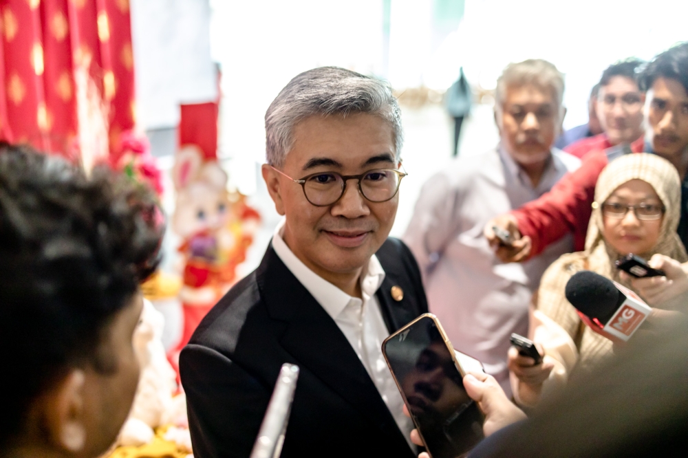 Minister of International Trade and Industry Datuk Seri Tengku Zafrul Abdul Aziz speaks to reporters at Miti tower in Kuala Lumpur February 20, 2023. — Picture by Firdaus Latif