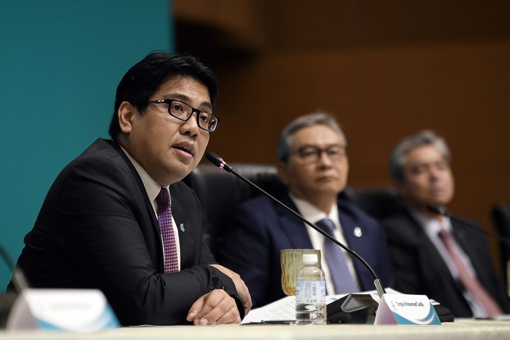 Petronas president and group CEO Tengku Muhammad Taufik Tengku Aziz speaks during a press conference after announcing the group's performance for the first half of year 2020 at the Kuala Lumpur Convention Centre in this file picture taken on September 4, 2020. —  Bernama pic