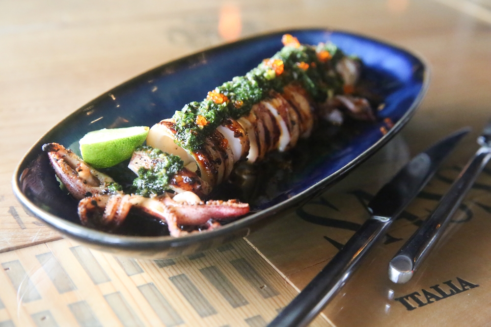 The grilled squid is perfectly cooked, never rubbery and really tender.