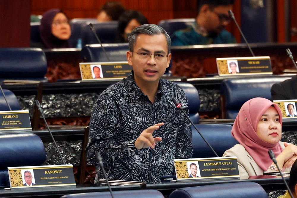 Communications and Digital Minister Fahmi Fadzil speaks during Minister's Question Time at Dewan Rakyat today. ― Bernama pic