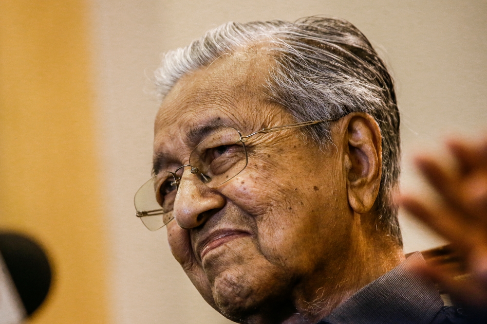 Tun Dr Mahathir Mohamad said today that he had nothing to do with his son Datuk Seri Mukhriz’s plans to bring Pejuang into Perikatan Nasional. — Picture by Hari Anggara