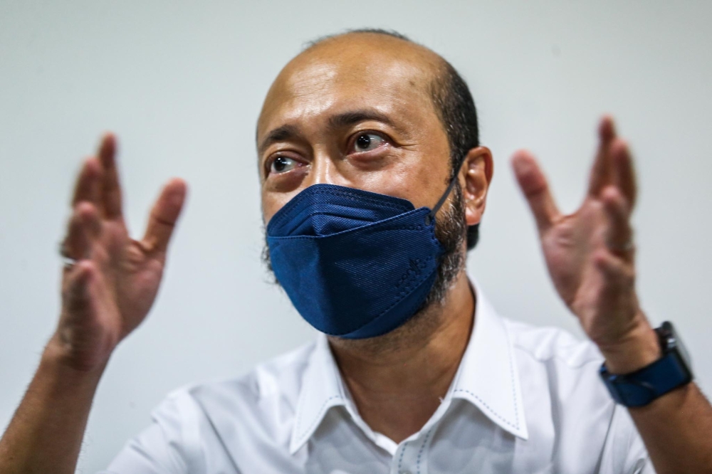 Pejuang President Datuk Seri Mukhriz Mahathir speaks during a press conference in conjunction with the Johor PRN at the Grand Paragon Hotel, Johor Baru March 10, 2022. — Picture by Hari Anggara