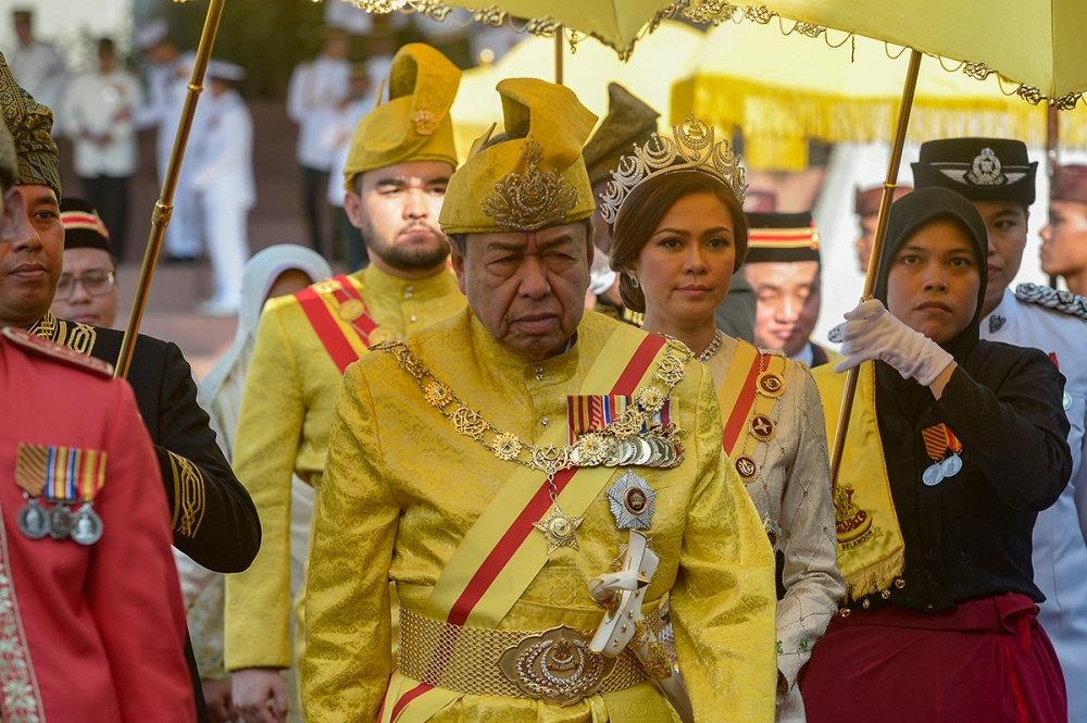 The Sultan of Selangor Sultan Sharafuddin Idris Shah attends the 14th opening ceremony for the second term of Selangor State Assembly in Shah Alam in this file picture taken on March 18, 2019. — Picture by Mukhriz Hazim