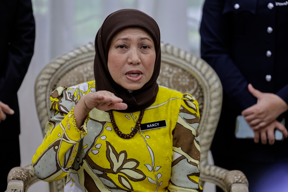 Women, Family and Community Development Minister Datuk Seri Nancy Shukri asked if women should beg organisations and companies for the implementation of the 30 per cent decision-makers status when they have the capabilities to contribute to nation’s development. — Bernama pic