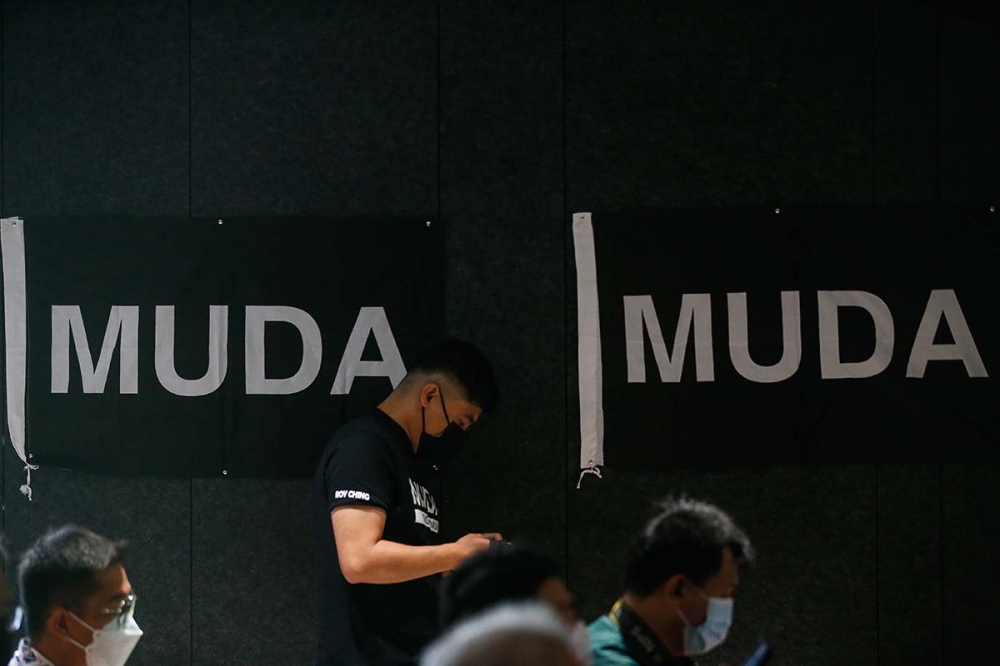 File picture of the Muda logo during an event in Penang. Muda today urged the government to do away with Section 233 of the Communications and Multimedia Act. — Picture by Sayuti Zainudin