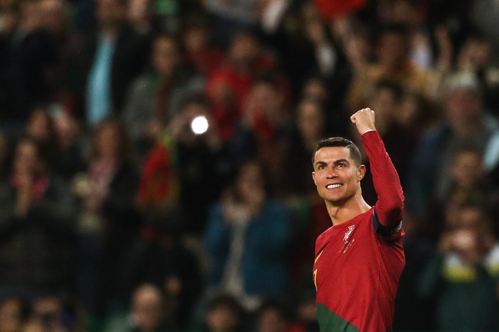 Portugal's forward Cristiano Ronaldo celebrates scoring his team's third goal during the Uefa Euro 2024 qualification match between Portugal and Liechtenstein at the Jose Alvalade stadium in Lisbon on March 23, 2023. — AFP pic