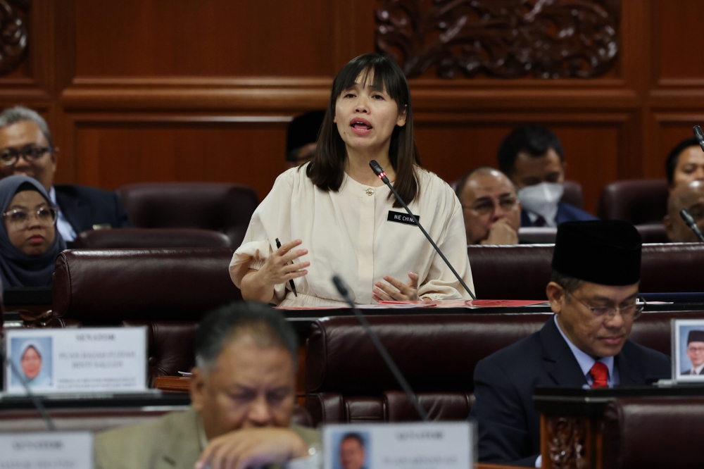 Deputy Communications and Digital Minister Teo Nie Ching during the oral question and answer session at the Dewan Negara April 4, 2023. — Bernama pic